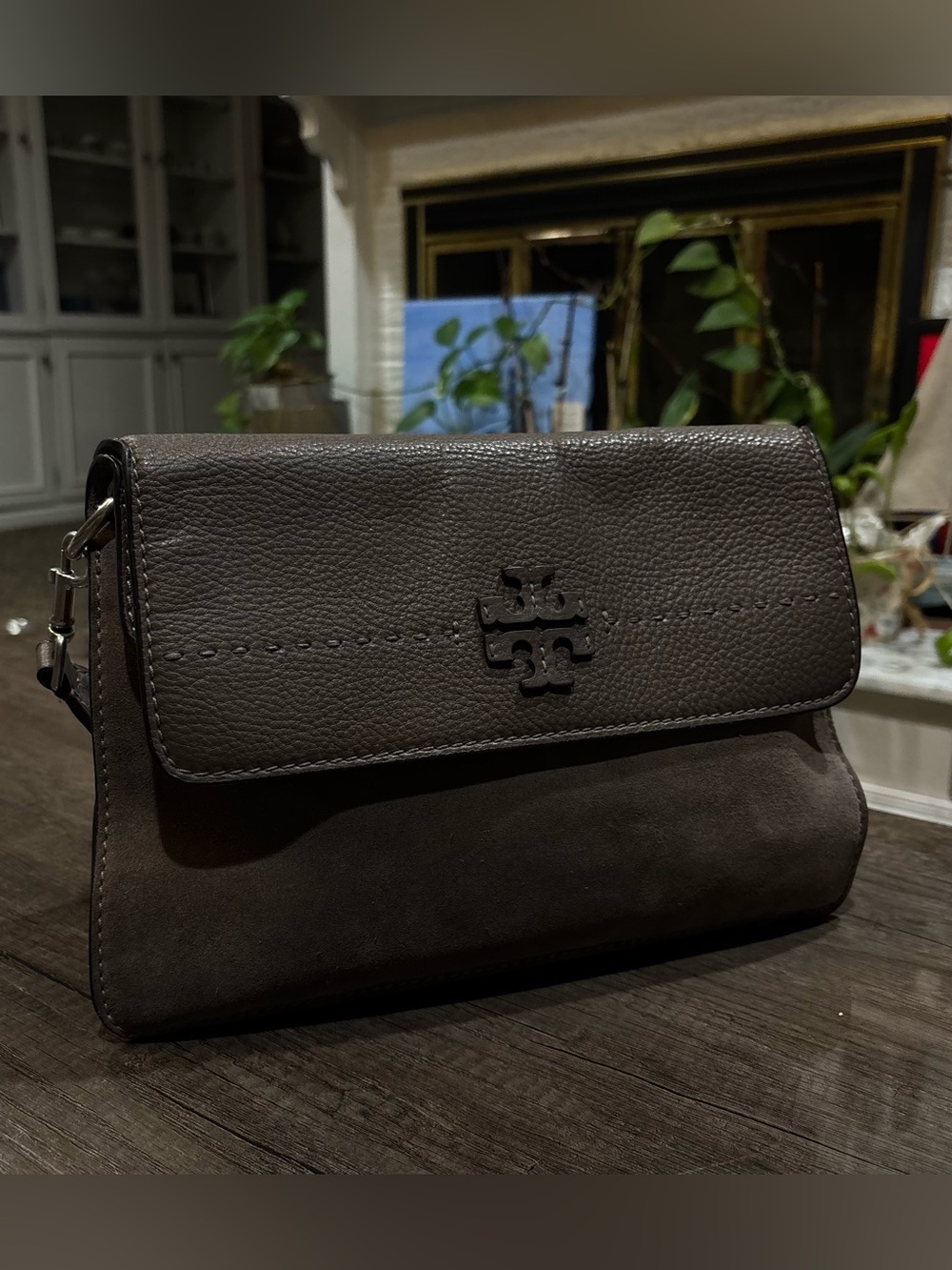 Tory Burch grey suede bag